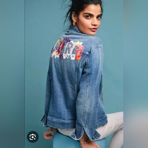 Anthropologie Size XS‎ Pilcro Amore Blue Embroidered Jean Jacket